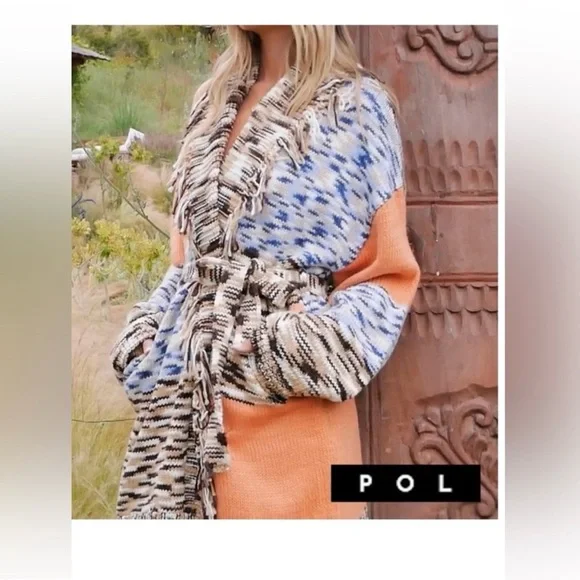 SOLD NEW POL Multicolor Knit Cardigan with Fringe - Picture 2 of 8